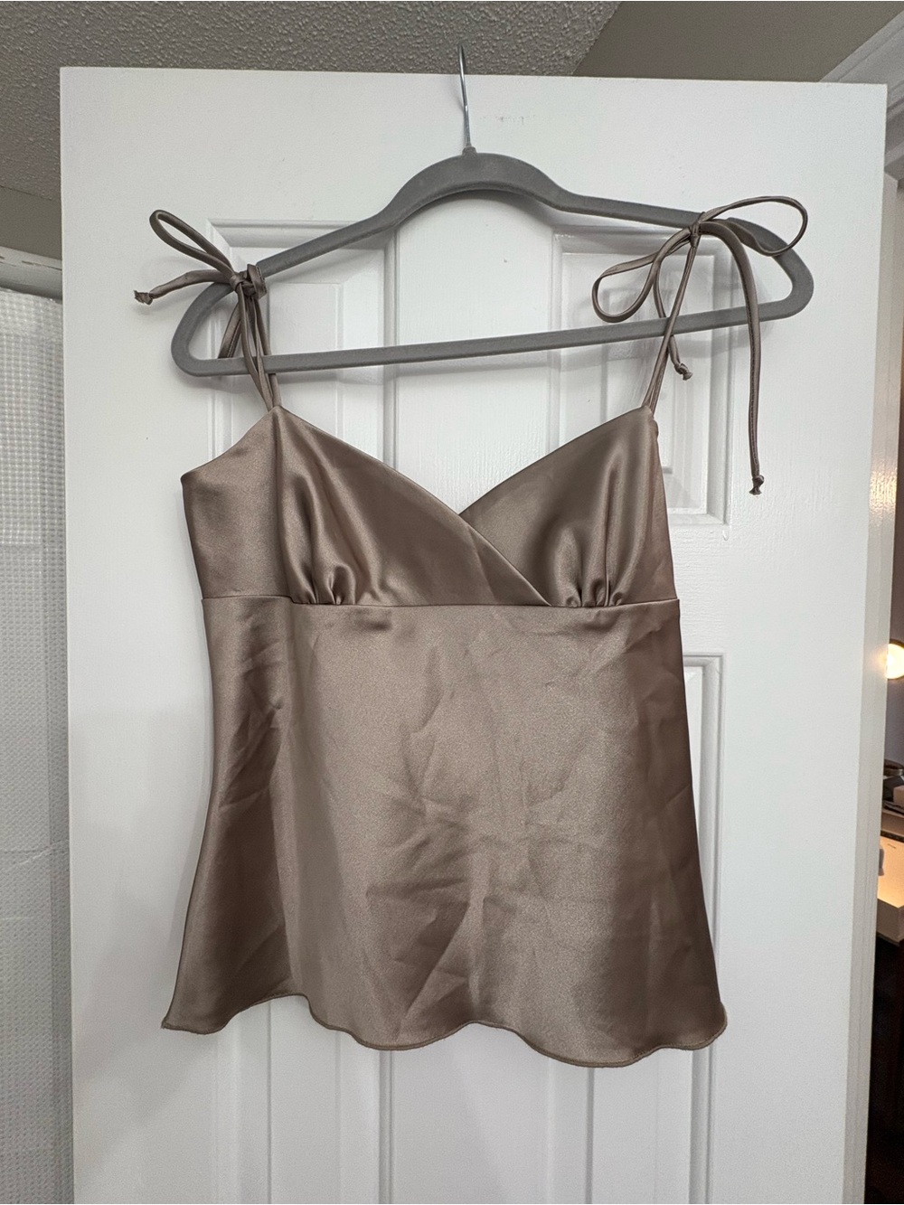 Satin Tie-Shoulder Camisole Top - Taupe